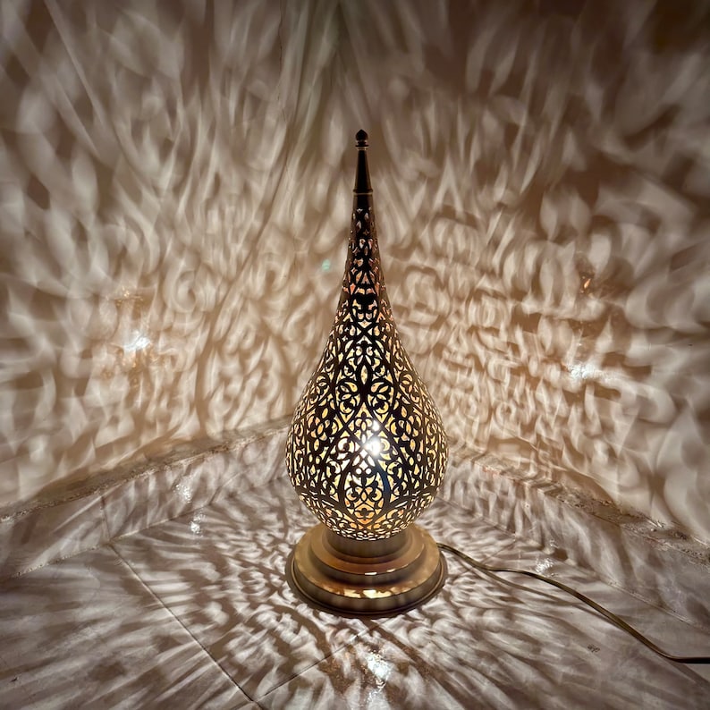 MOROCCAN TABLE & FLOOR LAMP , ALMOND