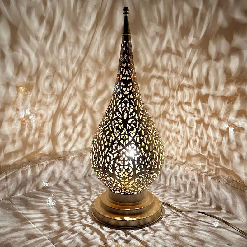 MOROCCAN TABLE & FLOOR LAMP , ALMOND