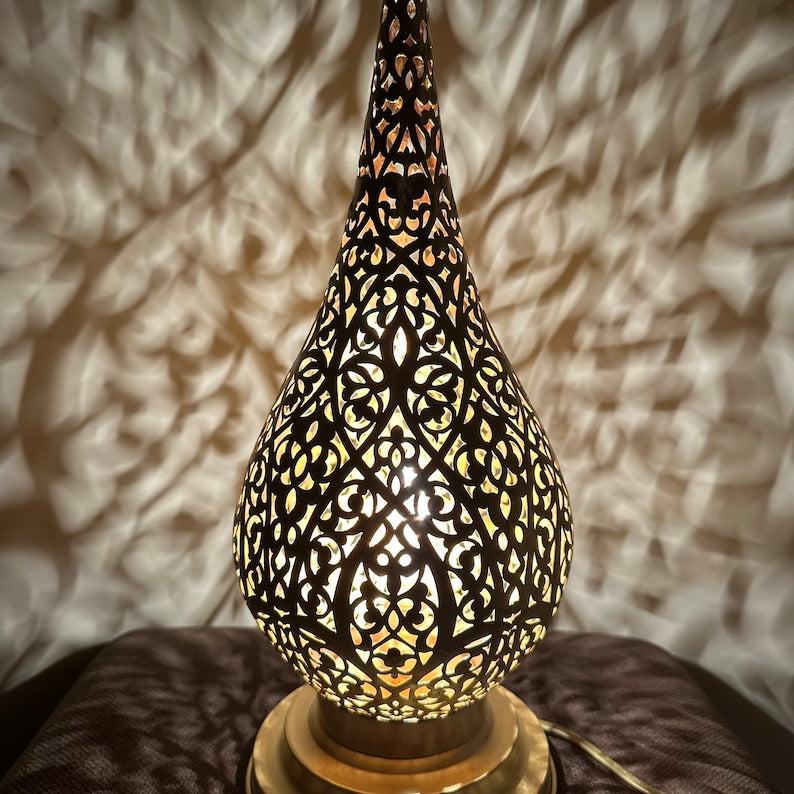 MOROCCAN TABLE & FLOOR LAMP , ALMOND