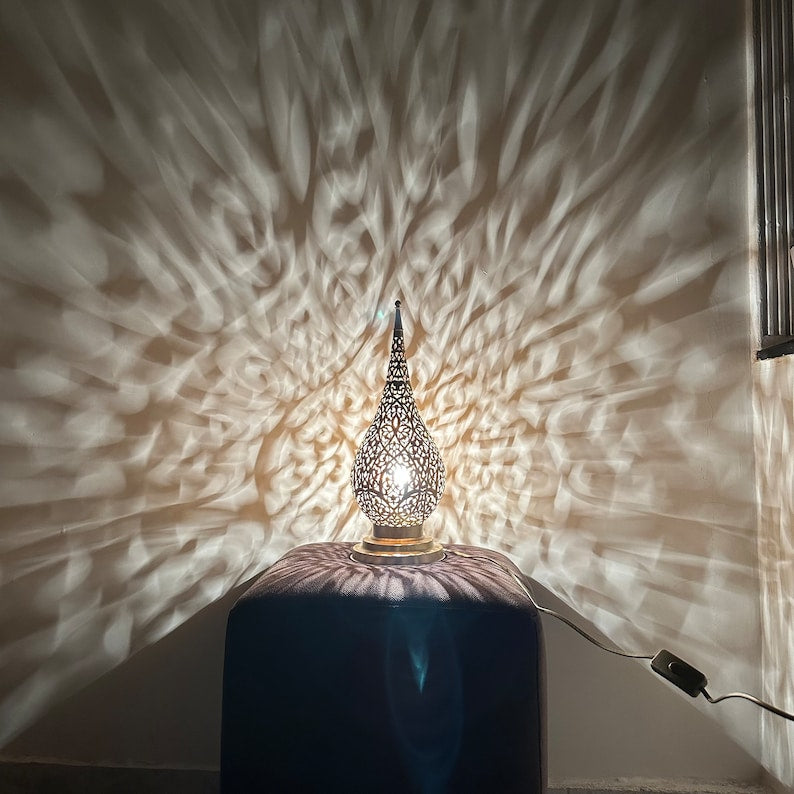MOROCCAN TABLE & FLOOR LAMP , ALMOND