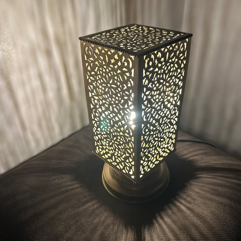BRASS TABLE & FLOOR LAMP , CUBE