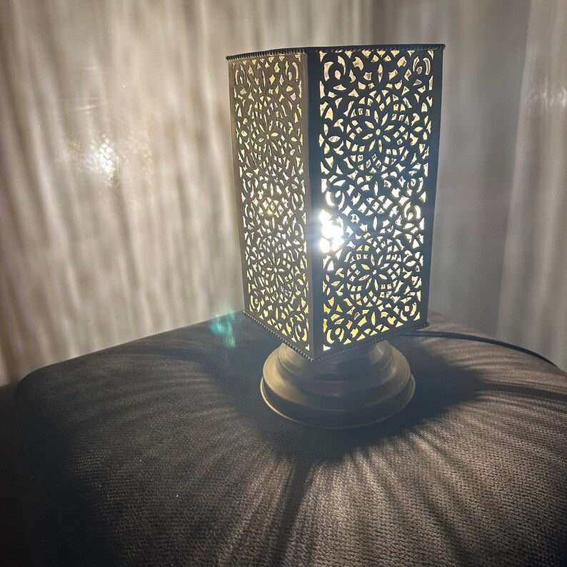 BRASS TABLE & FLOOR LAMP , CUBE