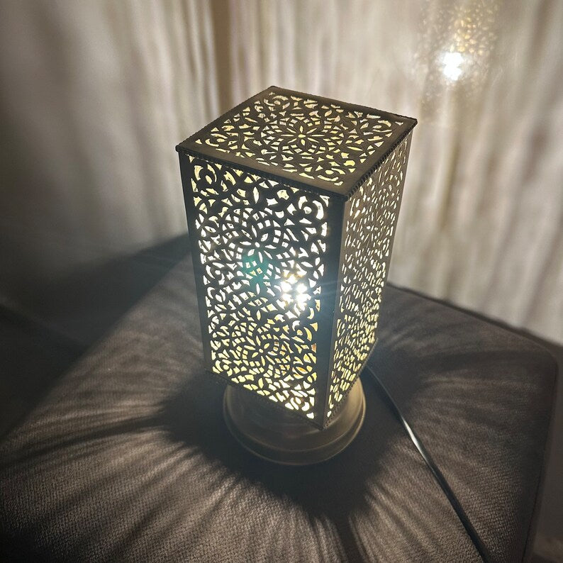 BRASS TABLE & FLOOR LAMP , CUBE