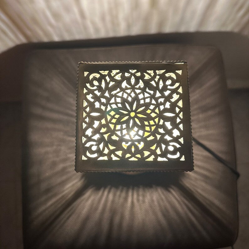 BRASS TABLE & FLOOR LAMP , CUBE