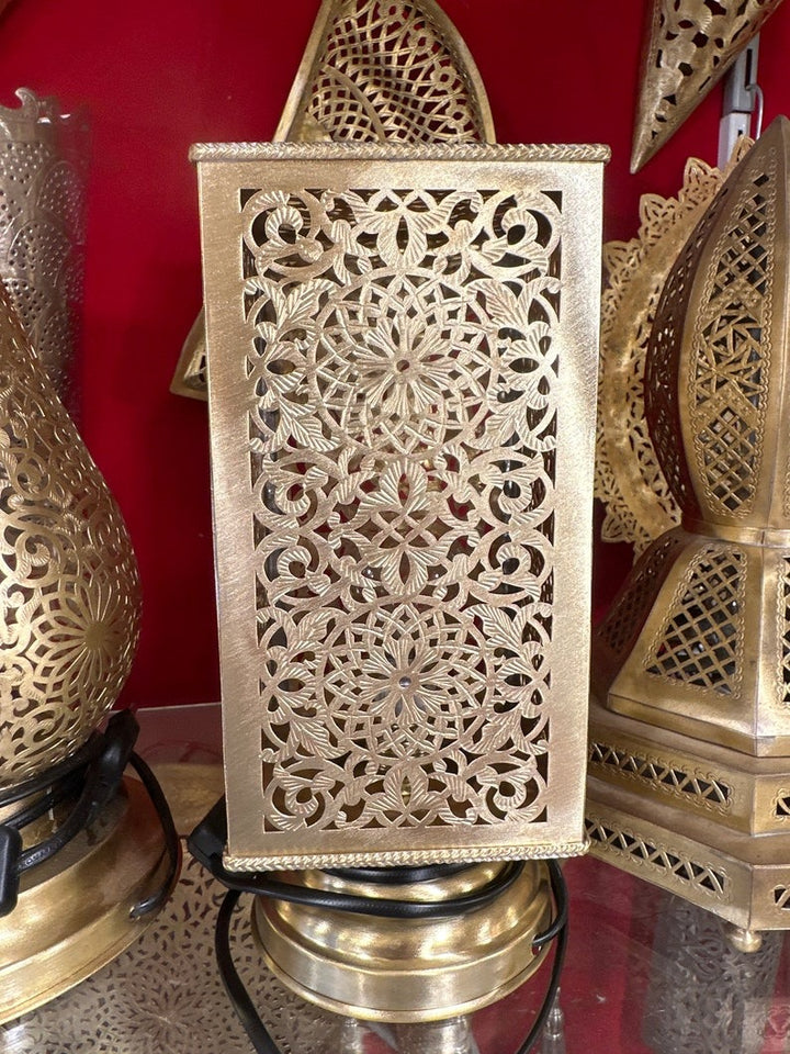 BRASS TABLE & FLOOR LAMP , CUBE