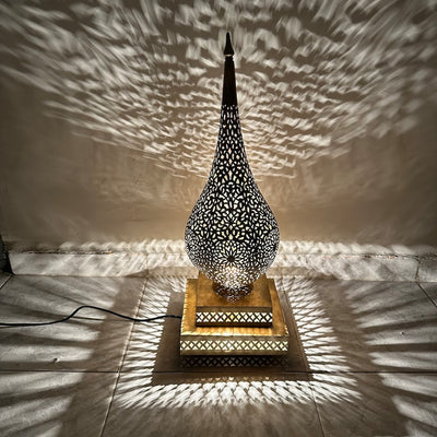 Moroccan standing Lamp – Brass Finish with Intricate Patterns – Ready to Light Up Your Space