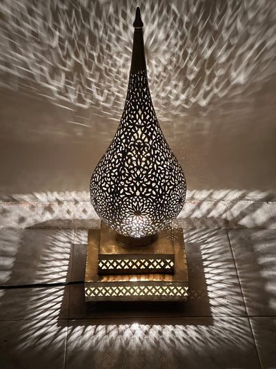 Moroccan standing Lamp – Brass Finish with Intricate Patterns – Ready to Light Up Your Space