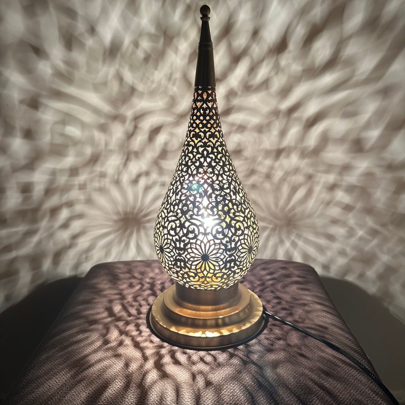 Elegant Brass Table Lamp – Handmade Moroccan Design – Perfect for Home or Office Decor