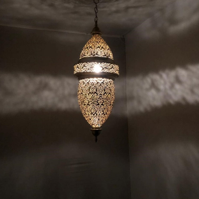 Elegance Ceiling Lamp – Lightbulb Shape, Available in Gold, Silver, Black Brass, Hand Engraved with Moroccan Style – Perfect for Home Decor