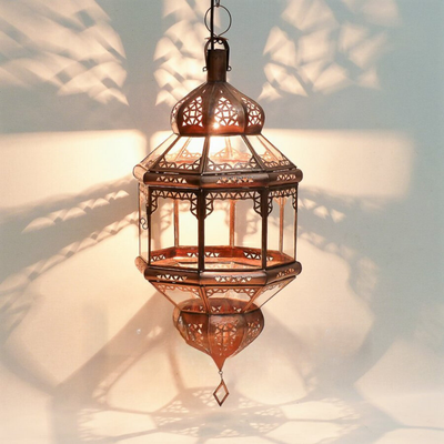 Traditional Glass Lantern - Reflect a enchanting design - Hand-engraved with Moroccan style - Ideal to use in Outdoor garden and Indoor Lighting Decor