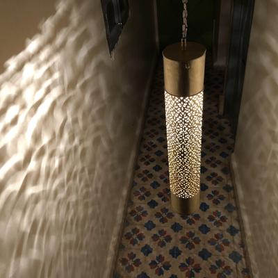 Tube Ceiling Light – Cylindrical Shape – Available in Gold, Silver, Black Brass – Hand Engraved with Moroccan Style – Luxury for Home Lighting Decoration