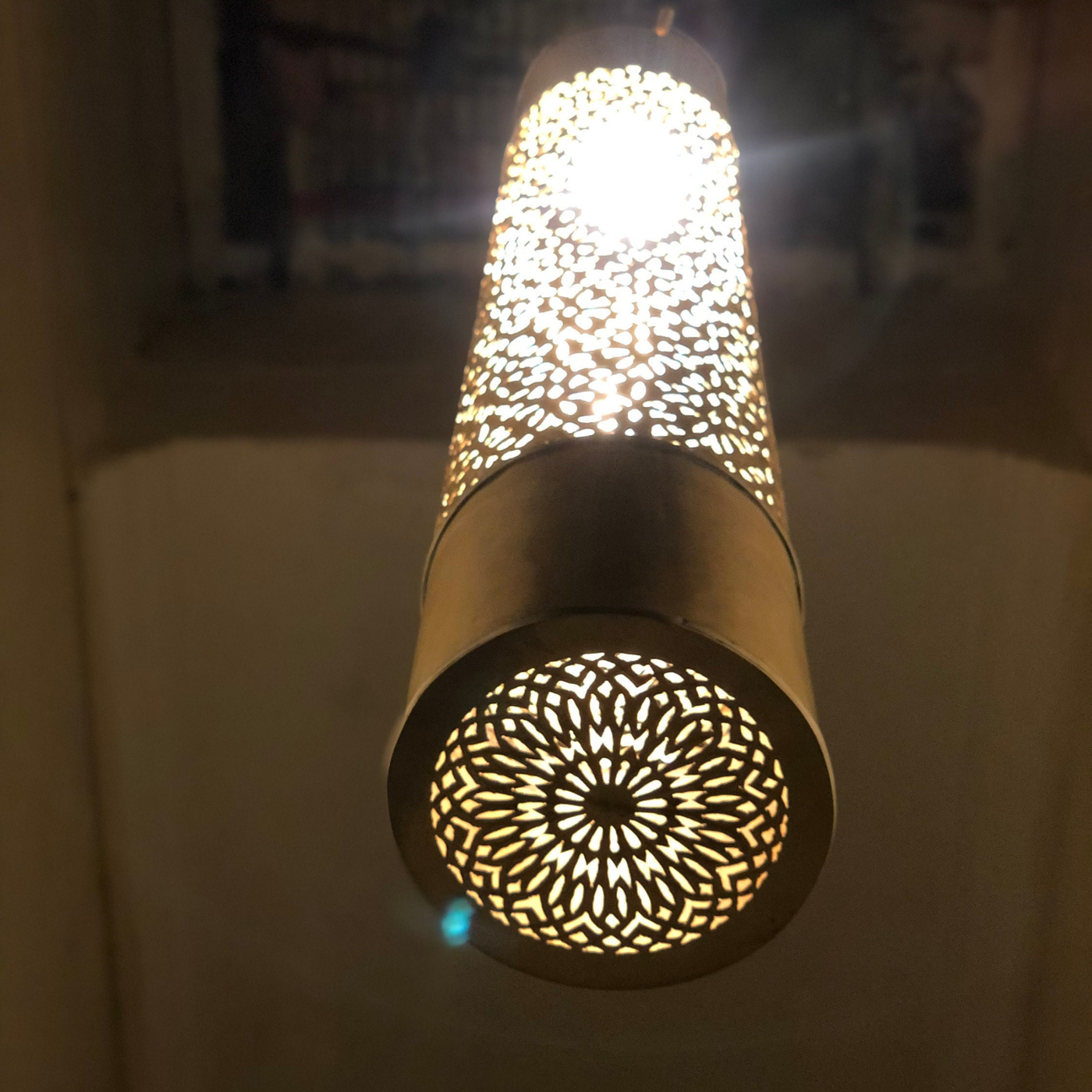 Tube Ceiling Light – Cylindrical Shape – Available in Gold, Silver, Black Brass – Hand Engraved with Moroccan Style – Luxury for Home Lighting Decoration