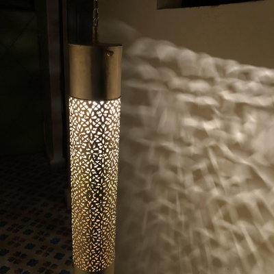 Tube Ceiling Light – Cylindrical Shape – Available in Gold, Silver, Black Brass – Hand Engraved with Moroccan Style – Luxury for Home Lighting Decoration