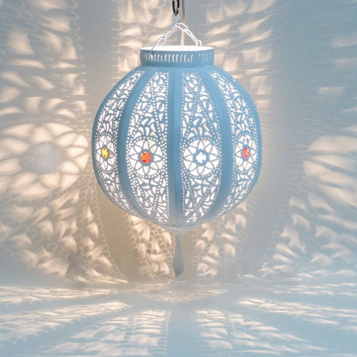 white Sphere Pendant Lighting – Hand Engraved with Moroccan style - Luxury for Outdoor and Indoor Lighting Decor