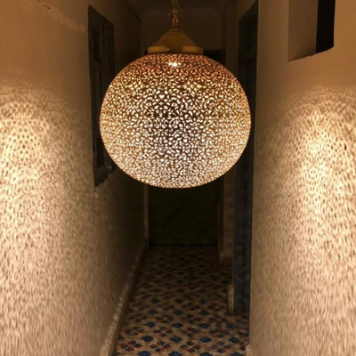 Sphere Pendant Lighting - Available in Gold, Silver, Black Brass - Hand Engraved with Moroccan style - Luxury for Home Lighting Decoration