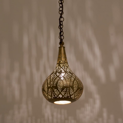 Pre-Wired Antique Hanging Brass Lamp – Moroccan-Inspired for Home & Business