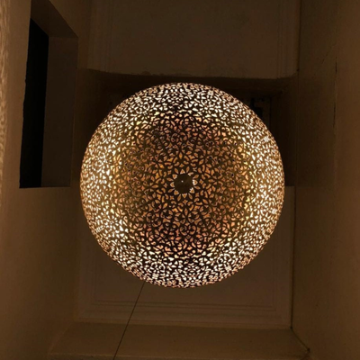 Sphere Pendant Lighting - Available in Gold, Silver, Black Brass - Hand Engraved with Moroccan style - Luxury for Home Lighting Decoration