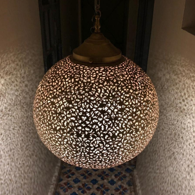 Sphere Pendant Lighting - Available in Gold, Silver, Black Brass - Hand Engraved with Moroccan style - Luxury for Home Lighting Decoration