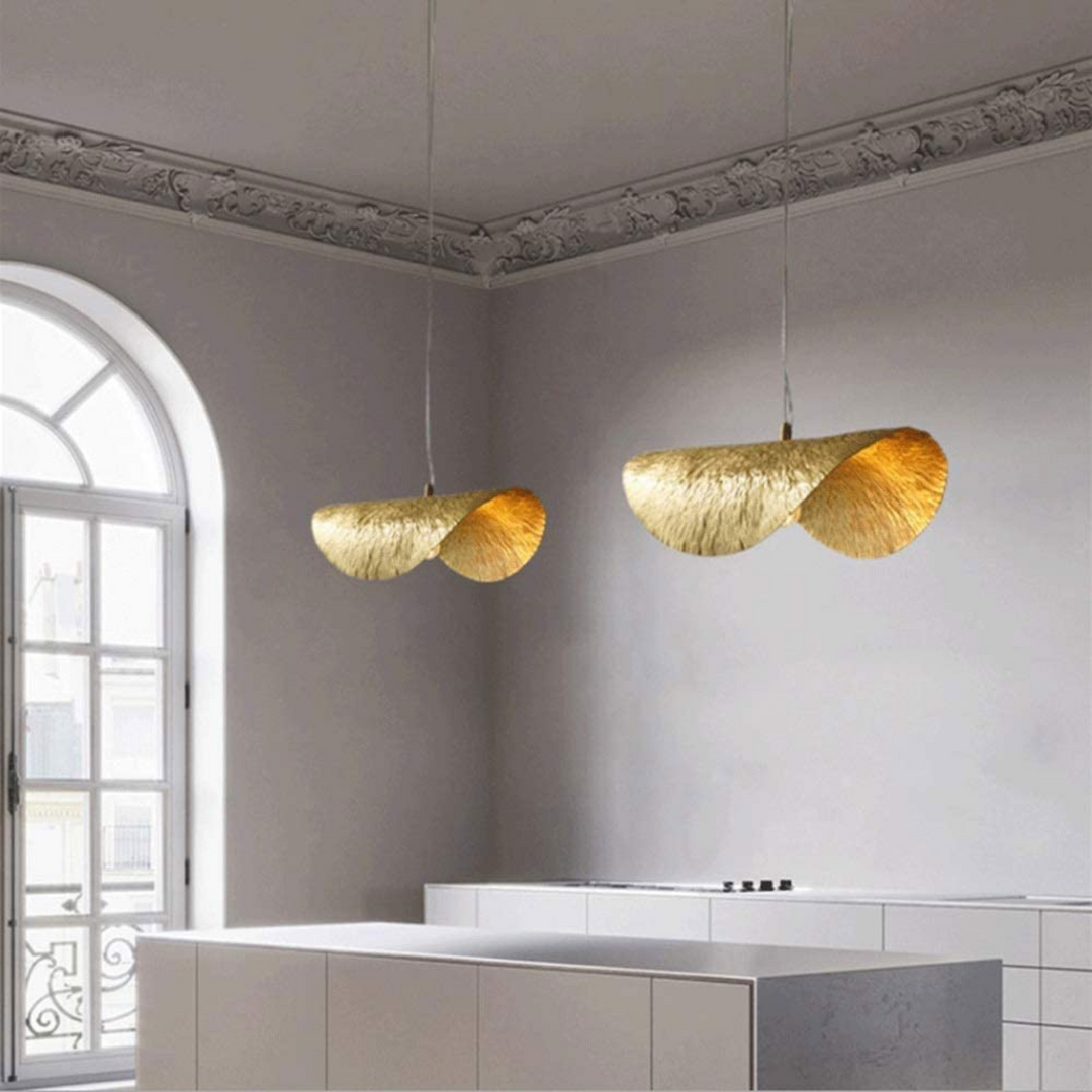TWISTED BRASS CEILING LIGHT FIXTURE, GOLD HAMMERED BRASS