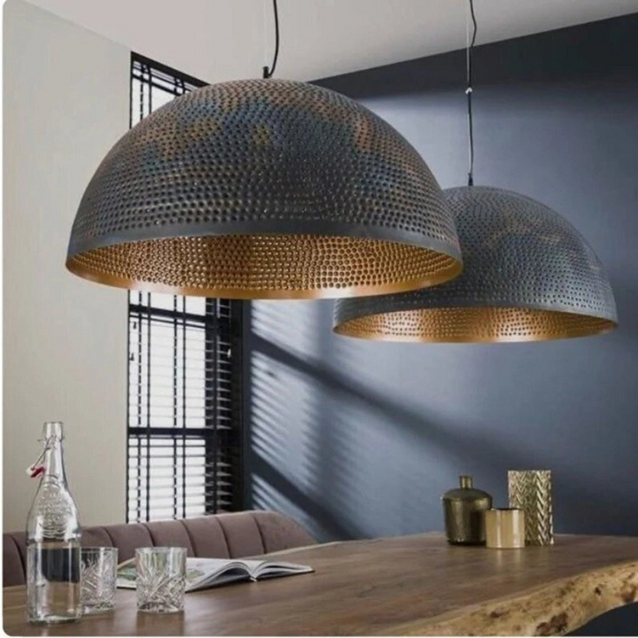 DOME CEILING LIGHT, BLACK PIERCED BRASS