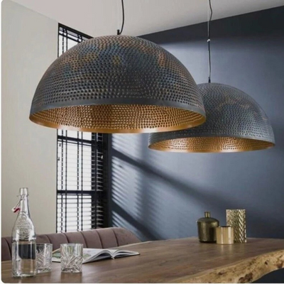 Hammered Black & Gold Dome Ceiling Light – Ready to Install for Kitchen Luxury