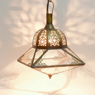 Moroccan Hanging Lamp – Brass and Glass, Handcrafted with Moroccan Artistry