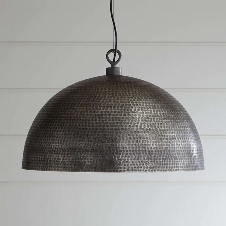 BRASS DOME LIGHT, HAMMERED BLACK & GOLD