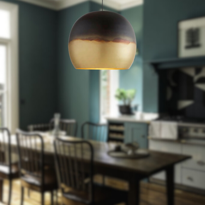 GLOBE CEILING LIGHT, BLACK WITH GOLD BRASS