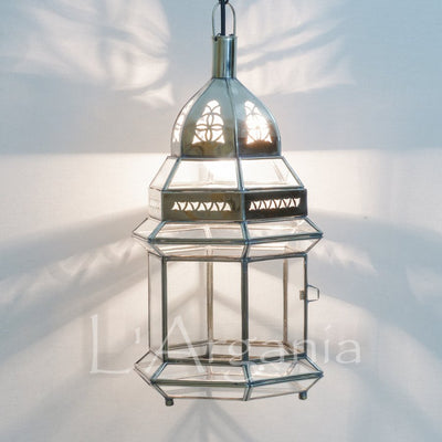 Moroccan Glass Lantern – Made of Silver and Glass – Handcrafted in Moroccan, Luxury for Home Decoration