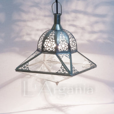 Pendant Silver Lamp, Made in Marrakesh with Silver and Glass – Ideal to use in Outdoor garden and Indoor Lighting Decor