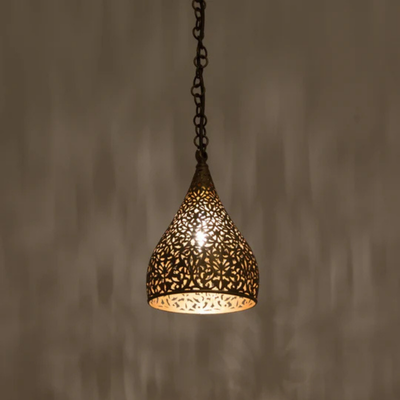 Hanging Moroccan Ceiling Lamp, made of Brass , Wire and Bulb are Included – Hand-carved with a beautiful Geometric Pattern with Moroccan style