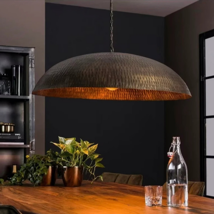 BRASS LEAF CEILING LIGHT, HAMMERED BRONZE