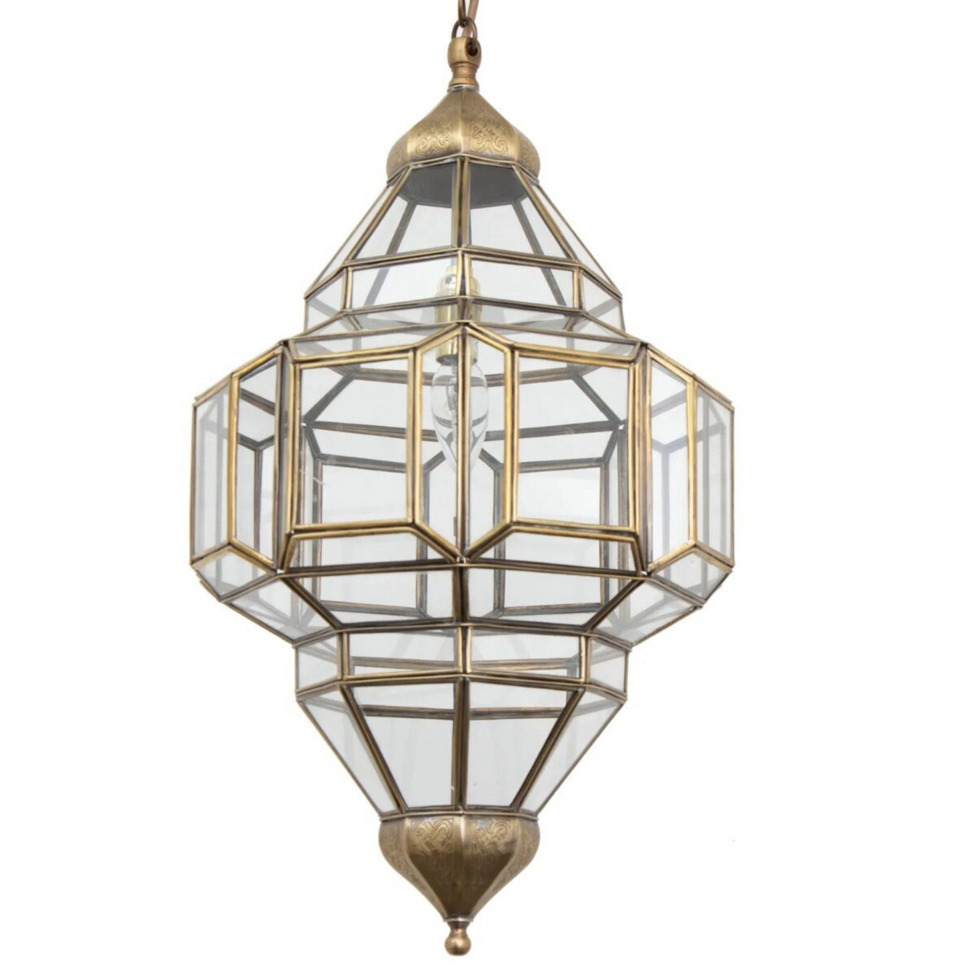 Iconic Geometric Ceiling Lamp – Moroccan Handcrafted Brass & Glass – Luxury for Home & Business Décor