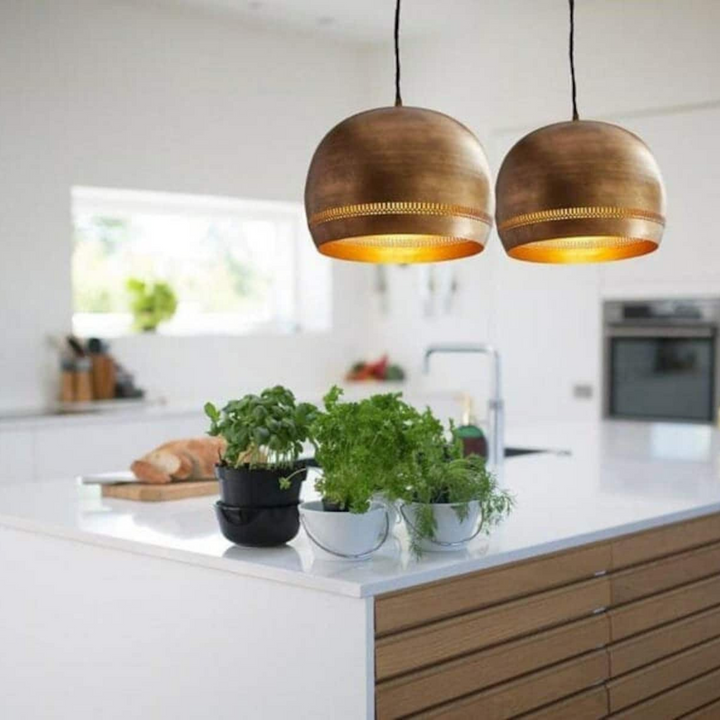 ARABESQUE GLOBE CEILING LIGHT, GOLD BRASS