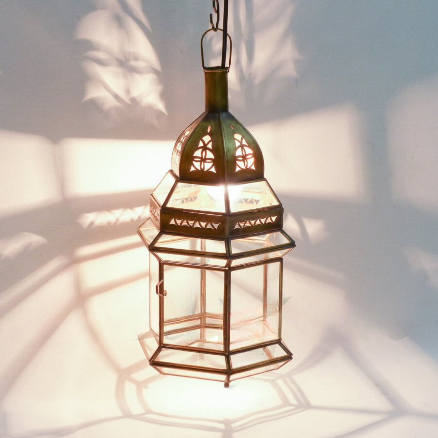 Elegance Glass Lamp, Made in Marrakesh with Brass and Glass - Ideal to use in Outdoor garden and Indoor Lighting Decor