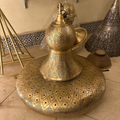 Moroccan Handcrafted Brass Pendant Light – Pre-Wired with Bulb for Indoor Elegance