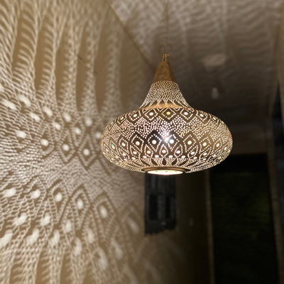 Hand Engraved Sphere Ceiling Lamp – Moroccan Style, Gold/Silver/Black Brass – Perfect for Home Décor