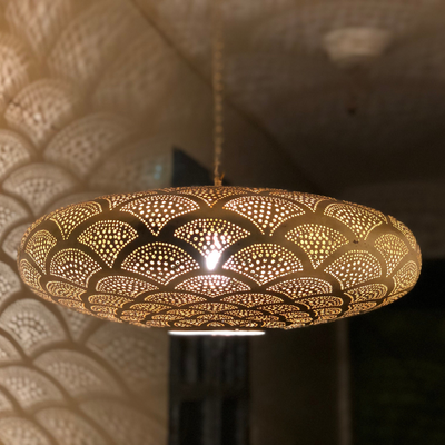 Iconic Sphere Ceiling Lamp – Gold, Silver, Black Brass Options – Hand Engraved with Moroccan Style – Luxury for Indoor Lighting