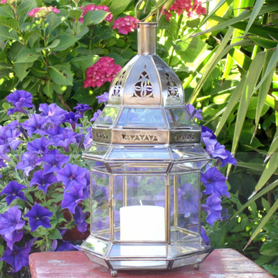 Elegance Glass Lamp, Made in Marrakesh with Brass and Glass - Ideal to use in Outdoor garden and Indoor Lighting Decor