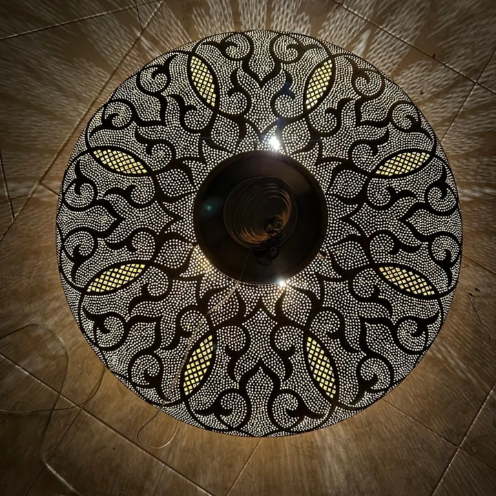 Elegant Brass Sphere Pendant Light – Moroccan Handcrafted, Includes Bulb and Pre-Wired for Easy Installation