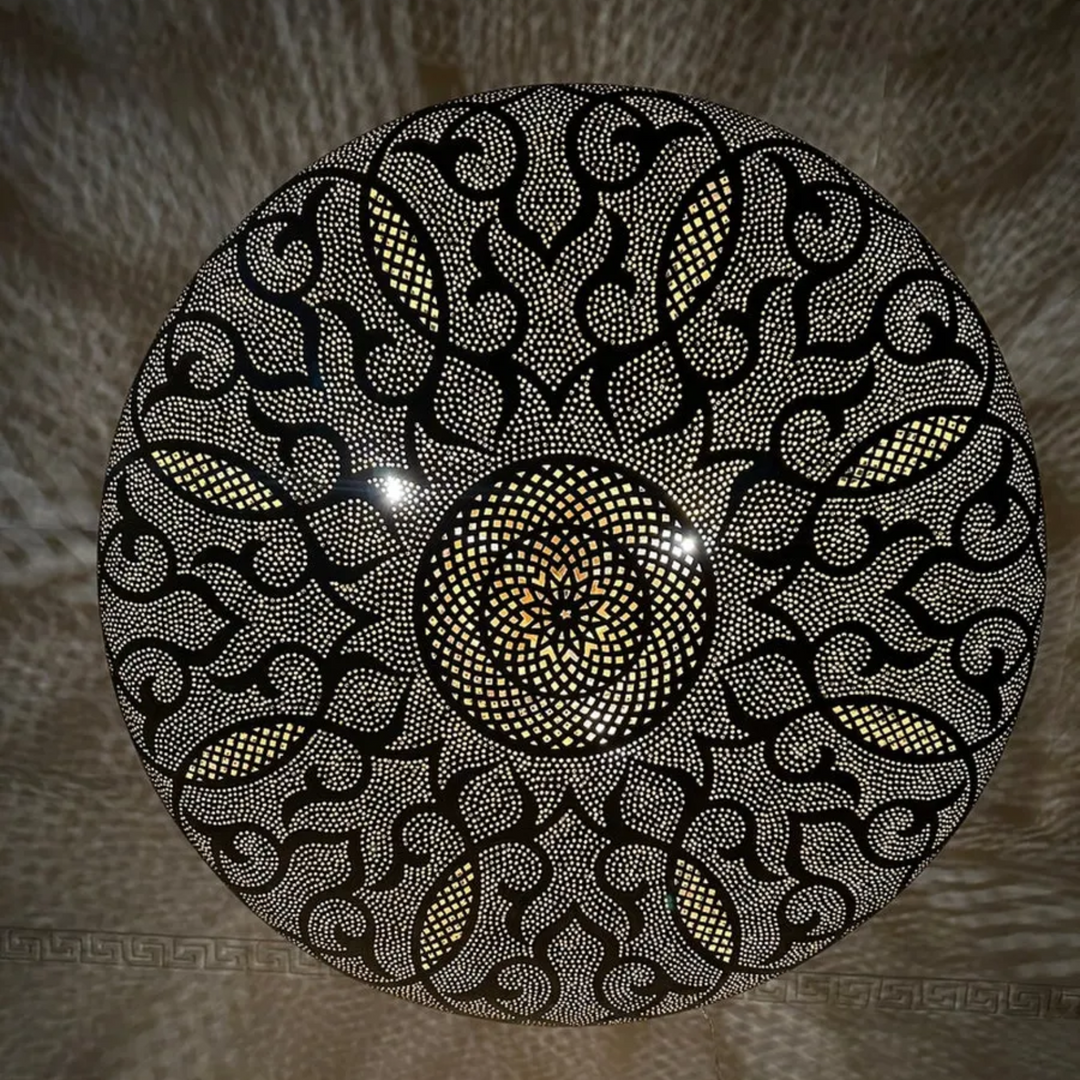 Elegant Brass Sphere Pendant Light – Moroccan Handcrafted, Includes Bulb and Pre-Wired for Easy Installation