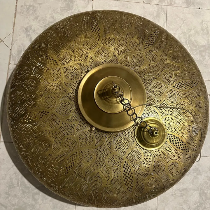 Elegant Brass Sphere Pendant Light – Moroccan Handcrafted, Includes Bulb and Pre-Wired for Easy Installation