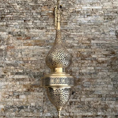 Elegant Brass Wall Sconce Lamp – Hand-carved with Geometric Patterns – Ideal for Home & Business Décor