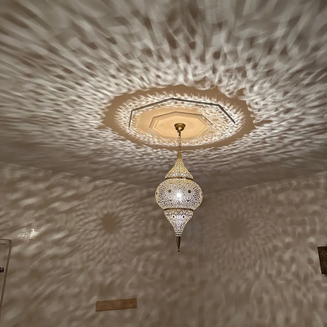 Moroccan Brass Pendant Light – Handcrafted Sphere Design, Pre-Wired with Bulb – Perfect for Enhancing Indoor Spaces