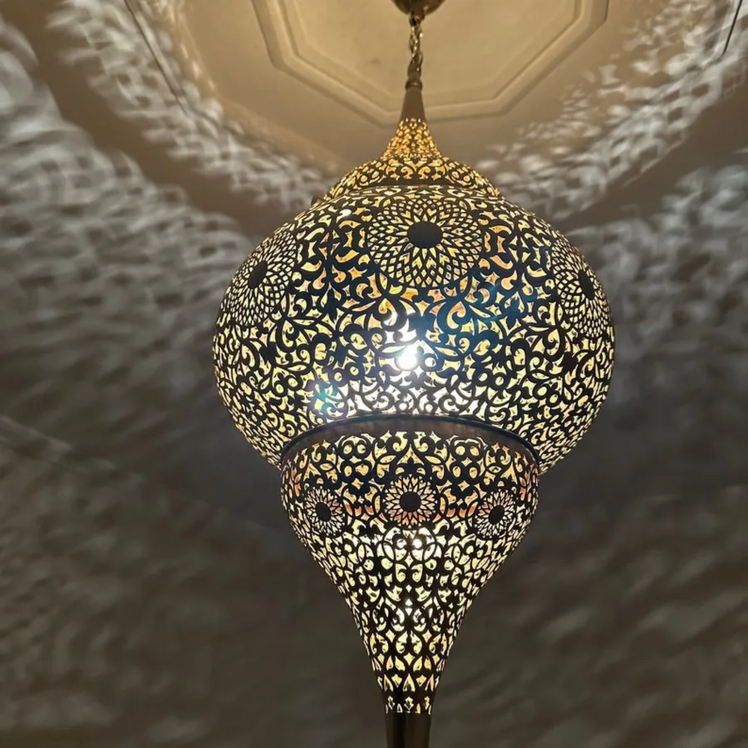 Moroccan Brass Pendant Light – Handcrafted Sphere Design, Pre-Wired with Bulb – Perfect for Enhancing Indoor Spaces