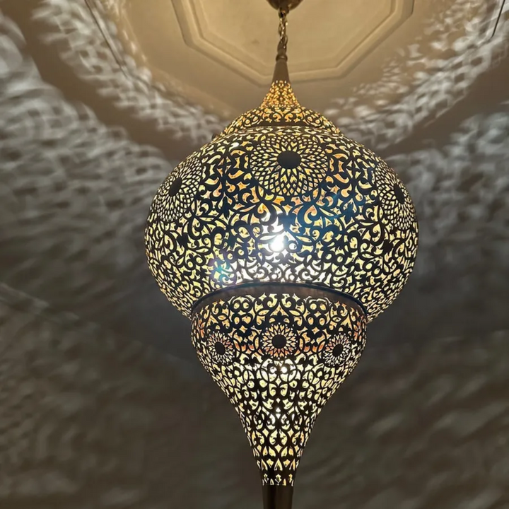 Moroccan Brass Pendant Light – Handcrafted Sphere Design, Pre-Wired with Bulb – Perfect for Enhancing Indoor Spaces