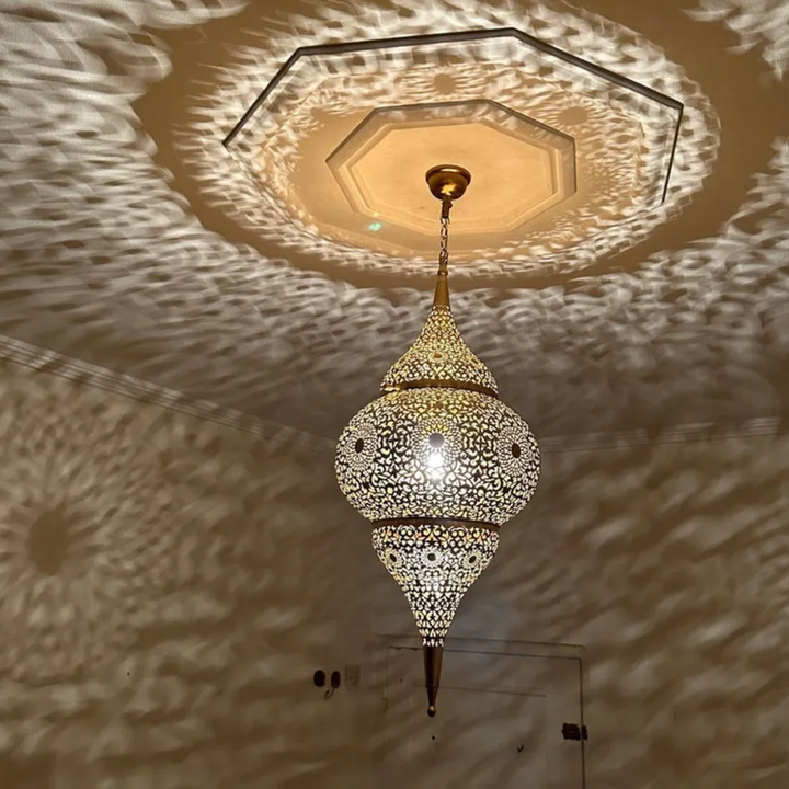 Moroccan Brass Pendant Light – Handcrafted Sphere Design, Pre-Wired with Bulb – Perfect for Enhancing Indoor Spaces
