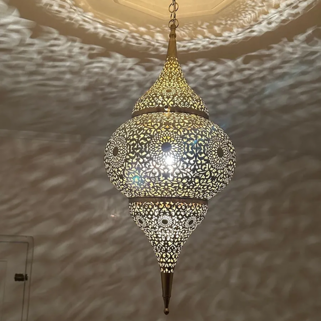 Moroccan Brass Pendant Light – Handcrafted Sphere Design, Pre-Wired with Bulb – Perfect for Enhancing Indoor Spaces
