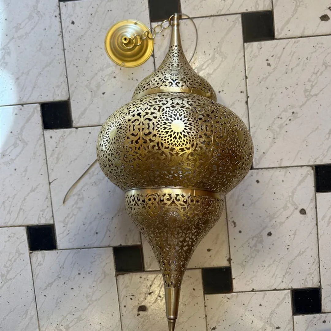 Moroccan Brass Pendant Light – Handcrafted Sphere Design, Pre-Wired with Bulb – Perfect for Enhancing Indoor Spaces