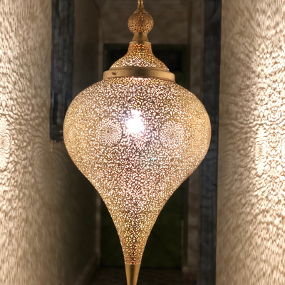 Elegance Brass Ceiling Lamp – Gold, Silver, Black Brass, Hand Engraved Moroccan Style – Luxury for Home Lighting